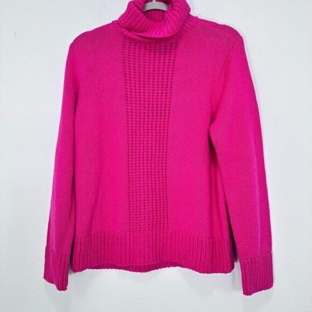 Vibrant Bright Pink Chunky Knit Liz Claiborne Sport Turtleneck Sweater Petite‎ M